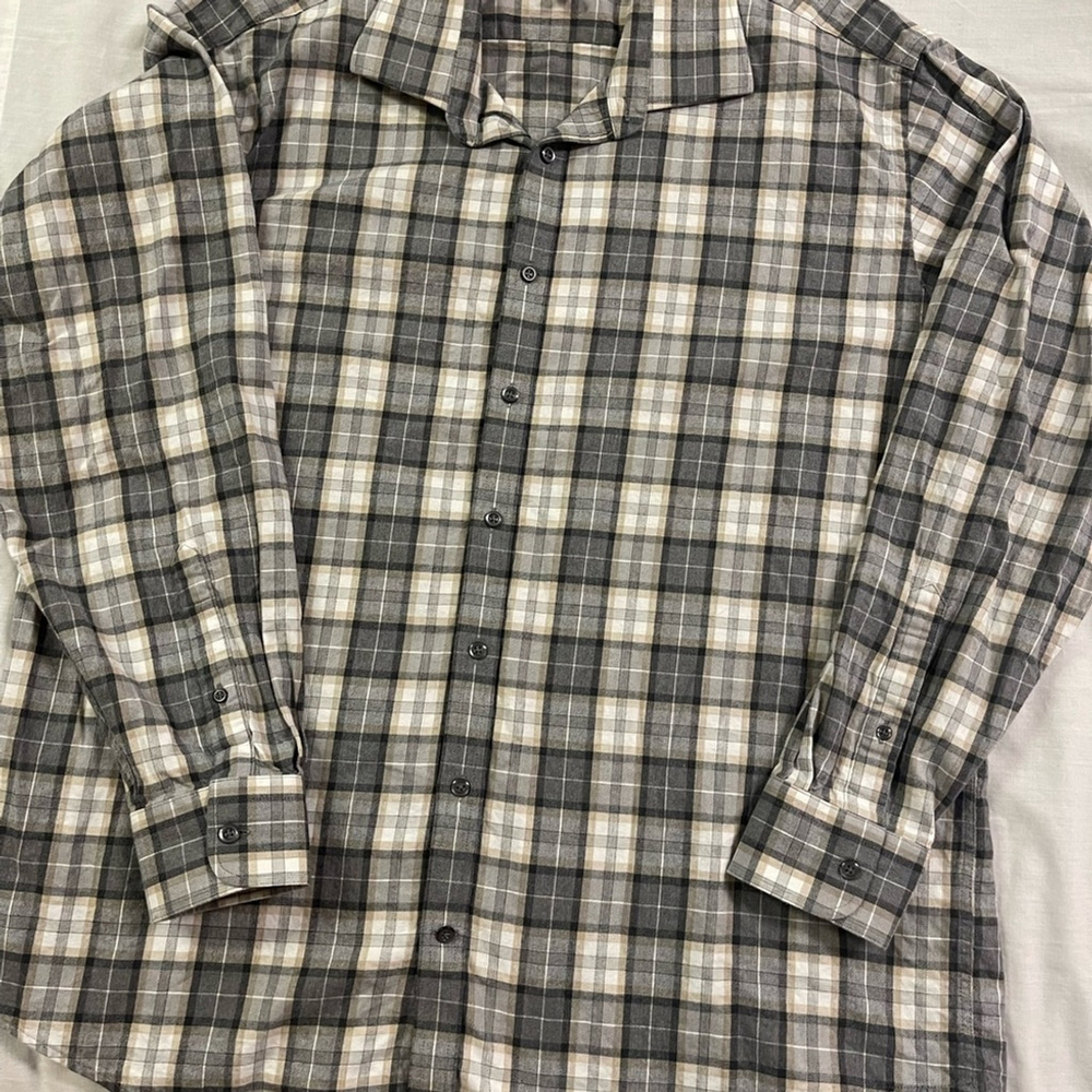 Jos. A. Bank Men’s Gray Plaid Long Sleeve Button Shirt, Size XL, EUC